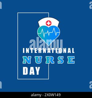 Mai Monat internationaler Krankenschwester Tag Vektor Illustration Fahne oder Poster Design mit Herz Pflege Kappe und Herzschlag Linie Stock Vektor