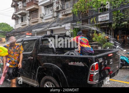 Songkram Thai Buddhist Neujahrsparade, Segen und Wasserschlachten in Chiang Mai, Thailand Stockfoto