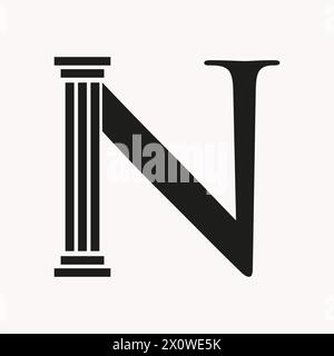 Letter N Law Logo Konzept mit Säulensymbol Stock Vektor