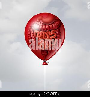 Blähungen oder Blähungen im Bauch als Symptome von übermäßigem Gas oder Blähungen als Gefühl eines aufgeblähten Magens oder Schmerzen im Verdauungstrakt als Reizdarm Stockfoto