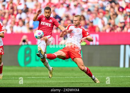 Matthijs de Ligt, FCB 4 tritt um den Ball, Tackling, Duell, Header, zweikampf, Aktion, Kampf gegen Leart Pacarada, 1.FCK 17 im Spiel FC BAYERN MÜNCHEN - 1.FC Köln 2-0 am 13. April 2024 in München. Saison 2023/2024, 1.Bundesliga, FCB, München, Spieltag 29, 29.Spieltag-Fotograf: ddp-Bilder / STAR-Bilder - DFL-VORSCHRIFTEN VERBIETEN JEDE VERWENDUNG VON FOTOGRAFIEN als BILDSEQUENZEN und/oder QUASI-VIDEO - Stockfoto