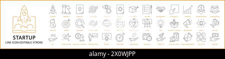 Startsymbole. Symbolgruppe „Business Startup“. Symbole Für Startup-Zeilen. Vektorabbildung. Bearbeitbare Kontur. Stock Vektor