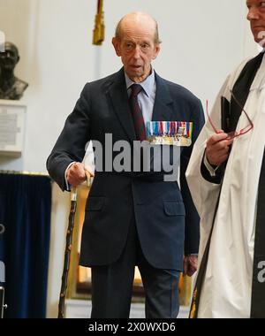 Der Duke of Kent kommt in der Guards Chapel in Wellington Barracks in Westminster, London an, als er an der Black Sunday Parade der Scots Guards teilnimmt. Bilddatum: Sonntag, 14. April 2024. Stockfoto