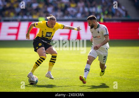 Mönchengladbach Deutschland. April 2024. Marius Wolf (BVB) Franck Honorat (BMG) Borussia Mönchengladbach - Borussia Dortmund 13.04.2024 Copyright ( Stockfoto