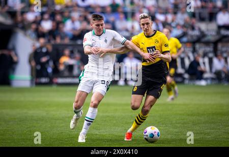 Mönchengladbach Deutschland. April 2024. Maximilian Wöber (BMG) Nico Schlotterbeck (BVB) Borussia Mönchengladbach - Borussia Dortmund 13.04.2024 Co Stockfoto