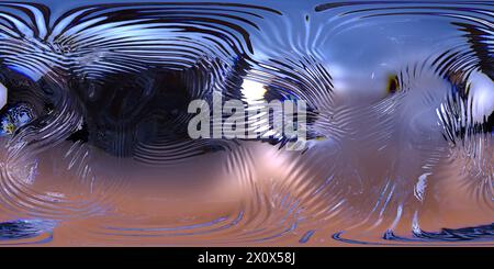 HDRI. Gradientenwellen, schillernde Chrom-Wellenfläche. Vollständiges sphärisches Panorama 360 Grad. Tuch, Stoff, flüssige Oberfläche, Wellen, Reflexionen. 3D ren Stockfoto