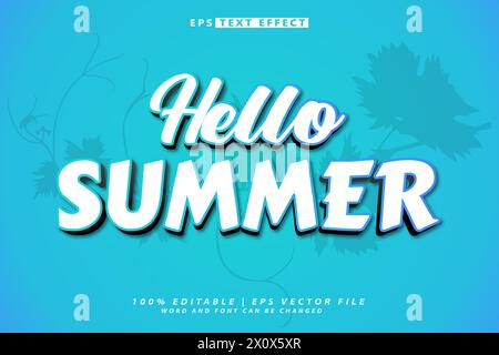 hallo Sommer Schriftzug 3D bearbeitbarer Texteffekt Stock Vektor