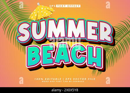 hallo Sommer Schriftzug 3D bearbeitbarer Texteffekt Stock Vektor