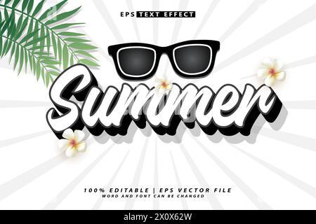 hallo Sommer Schriftzug 3D bearbeitbarer Texteffekt Stock Vektor