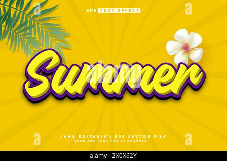 hallo Sommer Schriftzug 3D bearbeitbarer Texteffekt Stock Vektor