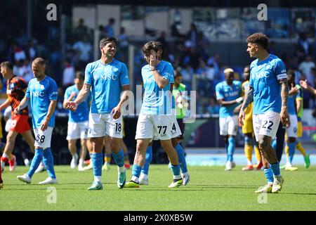 Neapel, Italien. April 2024. Am Ende des Fußballspiels der Serie A zwischen dem SSC Napoli und Frosinone Calcio im Stadion Diego Armando Maradona in Neapel (Italien), 14. April 2024. Quelle: Insidefoto di andrea staccioli/Alamy Live News Stockfoto