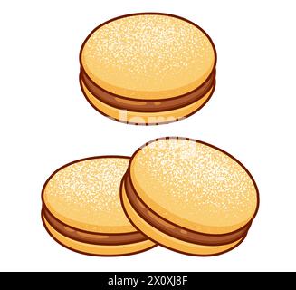 Alfajor de Maicena, traditionelle chilenische Sandwichkekse gefüllt mit Manjar (Dulce de leche). Klassisches südamerikanisches Dessert. Isolierte Vektorgrafik Stock Vektor