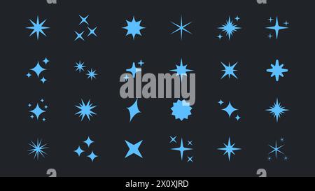 Retro futuristische Kollektion mit bunten Vektorblauen Icons. Set mit originalen Sternenformen. Abstraktes Glanzeffekt-Vektorzeichen. Lichteffekt, TW Stock Vektor