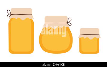 Honiggläser Set. Imkerei Ernteprodukt. Illustration der Vektorabwicklung. Stock Vektor