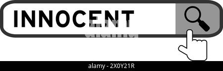 Suchbanner im Wort Innocent mit dem Symbol für die Hand über der Lupe auf weißem Hintergrund Stock Vektor