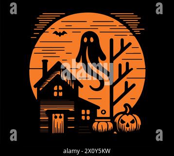 Set mit Halloween-Silhouetten auf orangem Hintergrund. Muster und Dekoration. Vektorabbildung. Stock Vektor