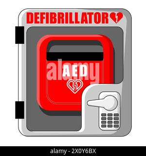 Medizinischer Defibrillator in einem Zeichentrickstil isoliert auf weißem oder transparentem Hintergrund, Herzinfarktassistenzgerät Stock Vektor