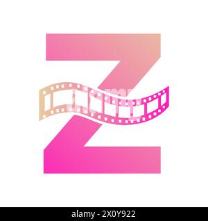 Buchstabe Z mit Folienrollensymbol. Streifen Sie das Filmlogo für das Filmzeichen und das Unterhaltungskonzept Stock Vektor