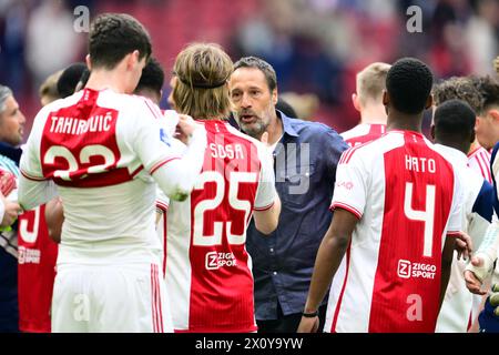 AMSTERDAM - Ajax Trainer John va't Schip nach dem niederländischen Eredivisie-Spiel zwischen Ajax Amsterdam und FC Twente in der Johan Cruijff Arena am 14. April 2024 in Amsterdam, Niederlande. ANP OLAF KRAAK Stockfoto