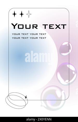 Luftpolsterplakat. Geschichte über soziale Medien. Farbverläufe in Pastellfarben. Irisierende Seifenkugeln. Linienkreis. Ästhetischer Flyer. Netzwerk-Post. Einfacher Weltraumplanet mit Stern. Minimales Design. Vorlage für Vektorbanner Stock Vektor