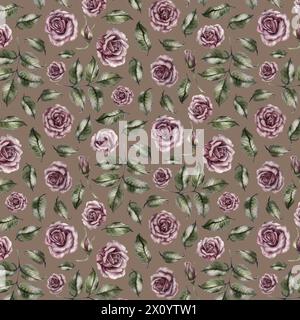Nahtloses Blumenmuster aus rosafarbenen Puderrosen, handgezeichnet. Aquarellillustration im Vintage-Stil für Hochzeit, Geburtstag, valentinstag, Muttertag Stockfoto