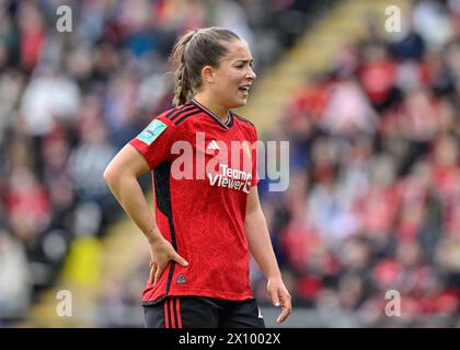 Leigh, Großbritannien. April 2024. Maya Le Tissier von Manchester United Women, während des Halbfinalspiels Manchester United Women gegen Chelsea FC Women im Leigh Sports Village, Leigh, Großbritannien, 14. April 2024 (Foto: Cody Froggatt/News Images) in Leigh, Großbritannien am 14. April 2024. (Foto: Cody Froggatt/News Images/SIPA USA) Credit: SIPA USA/Alamy Live News Stockfoto