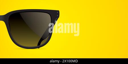Stilvolle schwarze Sonnenbrille auf einem leuchtend gelben Hintergrund mit Platz für Text, Vektorillustration. Stock Vektor