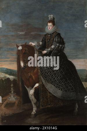 Das Reiterporträt von Margarita von Österreich ist ein Porträt von Margarete von Österreich, Königin von Spanien auf dem Pferd von Velázquez aus dem Jahr 1634. Stockfoto