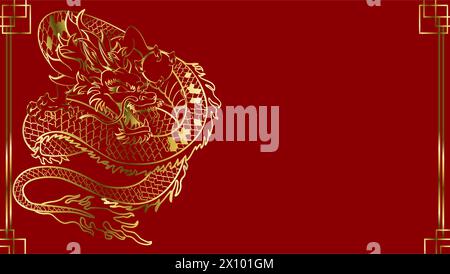 asiatischer chinesischer Drache Luxus goldene Illustration Hintergrund postalisch im Vektorformat Stock Vektor