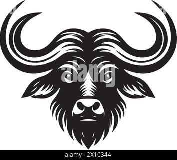 Schwarz-weiß gestylte Büffelkopf-Silhouette. Vektorabbildung Stock Vektor