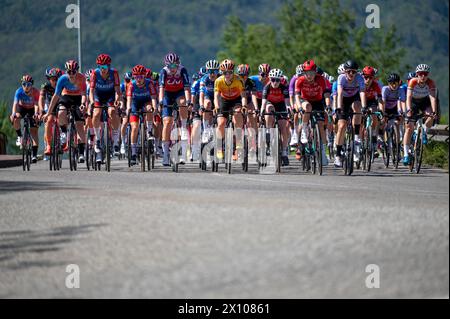 Chambery, Frankreich. April 2024. Peloton während des Grand Prix 2024 der Chambery Women's Elite French Cup am 14. April 2024 in Chambery, Frankreich - Foto Florian Frison/DPPI Credit: DPPI Media/Alamy Live News Stockfoto