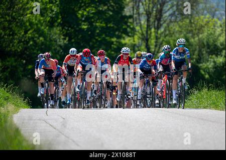 Chambery, Frankreich. April 2024. Peloton während des Grand Prix 2024 der Chambery Women's Elite French Cup am 14. April 2024 in Chambery, Frankreich - Foto Florian Frison/DPPI Credit: DPPI Media/Alamy Live News Stockfoto