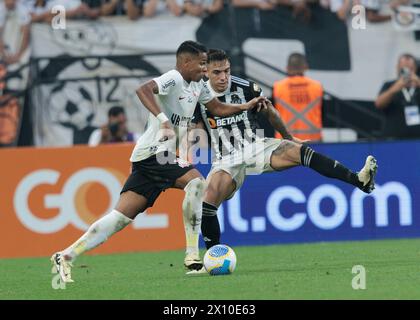 São Paulo (SP), 14. April 2024 - Fußball / Corinthians x Atlético MG - Spiel zwischen Corinthians und Atlético Mineiro, für die 1. Runde der brasilianischen Meisterschaft 2024, die an diesem Sonntagnachmittag (14.) in der Neo Química Arena ausgetragen wird. Stockfoto