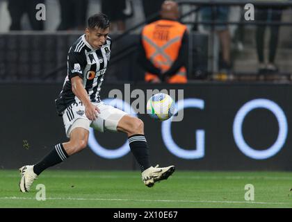 São Paulo (SP), 14. April 2024 - Fußball / Corinthians x Atlético MG - Spiel zwischen Corinthians und Atlético Mineiro, für die 1. Runde der brasilianischen Meisterschaft 2024, die an diesem Sonntagnachmittag (14.) in der Neo Química Arena ausgetragen wird. Stockfoto