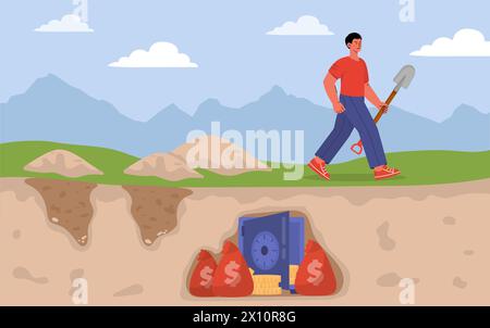 Grabger gibt in der Nähe des Schatzvektors auf Stock Vektor