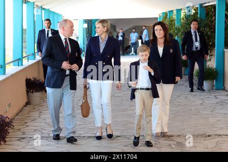 Monaco, Monaco. April 2024. HSH Prinz Albert II. Von Monaco, HSH Prinzessin Charlene von Monaco, Prinz Jacques von Monaco und Melanie-Antoinette Costello de Massy am 8. Tag des Rolex Monte-Carlo Masters im Monte-Carlo Country Club am 14. April 2024 in Monte-Carlo, Monaco. Bild und Copyright Thierry CARPICO/ATP Images (CARPICO Thierry/ATP/SPP) Credit: SPP Sport Press Photo. /Alamy Live News Stockfoto