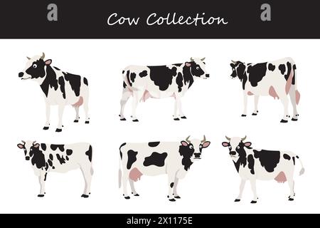 Kühe Kollektion. Kühe in verschiedenen Stellungen. Vektorabbildung. Stock Vektor