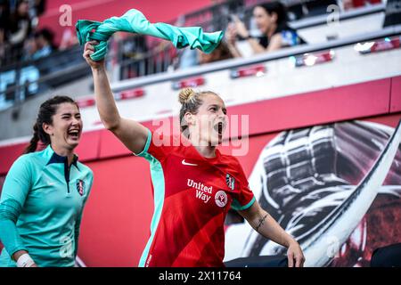 Harrison, Usa. April 2024. Harrison, USA, 14. April 2024: Kristen Hamilton (25 Kansas City aktuell) vor dem Spiel der National Women's Soccer League zwischen Gotham FC und Kansas City aktuell in der Red Bull Arena in Harrison, NJ, USA (NUR REDAKTIONELLE VERWENDUNG). (Rebekah Wynkoop/SPP) Credit: SPP Sport Press Photo. /Alamy Live News Stockfoto