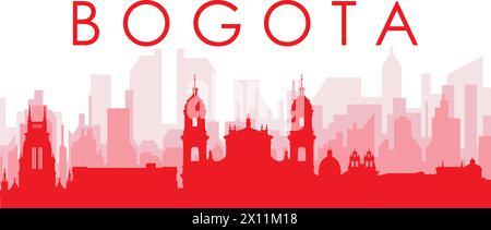 Rotes Poster mit Panoramablick auf die Skyline von BOGOTA, KOLUMBIEN Stock Vektor