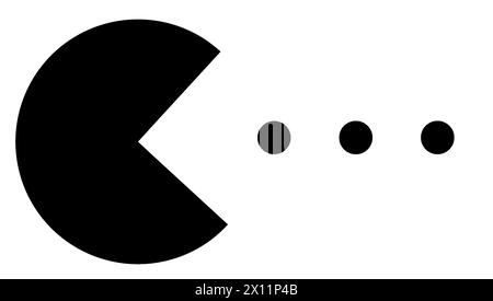 PAC-man essen Kugeln schwarz und weiß thematische Illustration, Retro-Spiele schreiben Stock Vektor