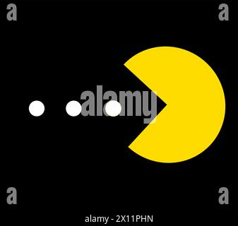 PAC-man essen weiße Kugeln, Videospiel Thema Illustration. Retro-Spiele in der Geschichte der Spieleindustrie Stock Vektor