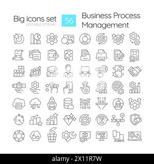 Lineare Symbole für BPM-Organisation festgelegt Stock Vektor