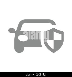 Vektorsymbol Fahrzeug und Schild. Symbol für Kfz-Versicherung. Stock Vektor