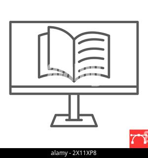 Online-Lesezeilensymbol, E-Learning und Online-Bildung, E-Book-Vektorsymbol, Vektorgrafiken, bearbeitbares Strichumrisszeichen, eps 10. Stock Vektor