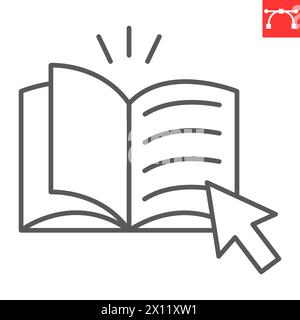 Liniensymbol der Online-Bibliothek, E-Learning und Online-Bildung, Vektorsymbol für digitale Lesezugriffe, Vektorgrafiken, bearbeitbares Konturzeichen, eps 10. Stock Vektor