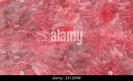 Rote abstrakte Textur von Flamme, Feuer. Geometrische Färbung der Blutfarbe Aquarell. Weinfarbenstrich mit Waschung. Gebürsteter Hintergrund. Aquarellspritzer. Stockfoto