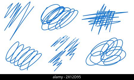 Abstrakte Kritzelvektorillustration mit blauen Kritzeleien und Linien auf einem weißen Hintergrund Stock Vektor