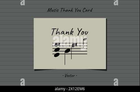 Musik-Dankeskarte mit Noten musikalische Symbole minimalistisches Vektordesign. Stock Vektor