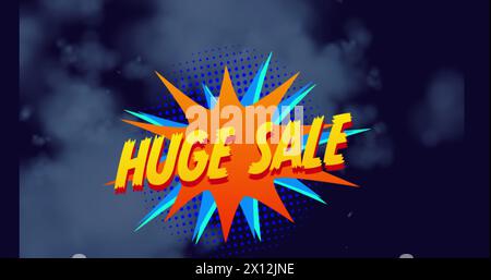 Bild eines riesigen Verkaufstextes über Wolken auf schwarzem Hintergrund Stockfoto