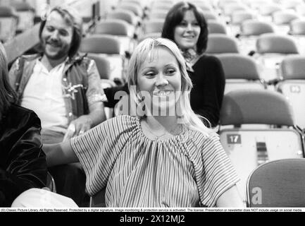 ABBA. Eine schwedische Popgruppe, die zu den beliebtesten und erfolgreichsten Musikgruppen aller Zeiten zählt. Die Mitglieder von ABBA: Anni-Frid Lyngstad, Benny Andersson, Agnetha Fältskog und Björn Ulvaeus 1976 Stockfoto